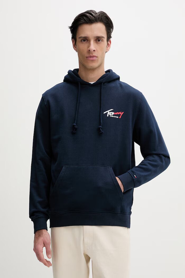 Tommy Jeans Суичър с качулка мъжки от памук тъмносин DM0DM22680