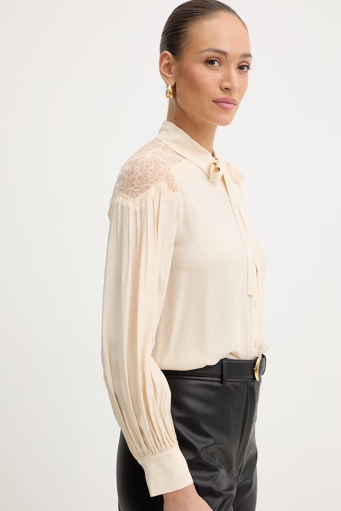Twinset Риза дамска в бежово със стандартна кройка с класическа яка 261TP2591
