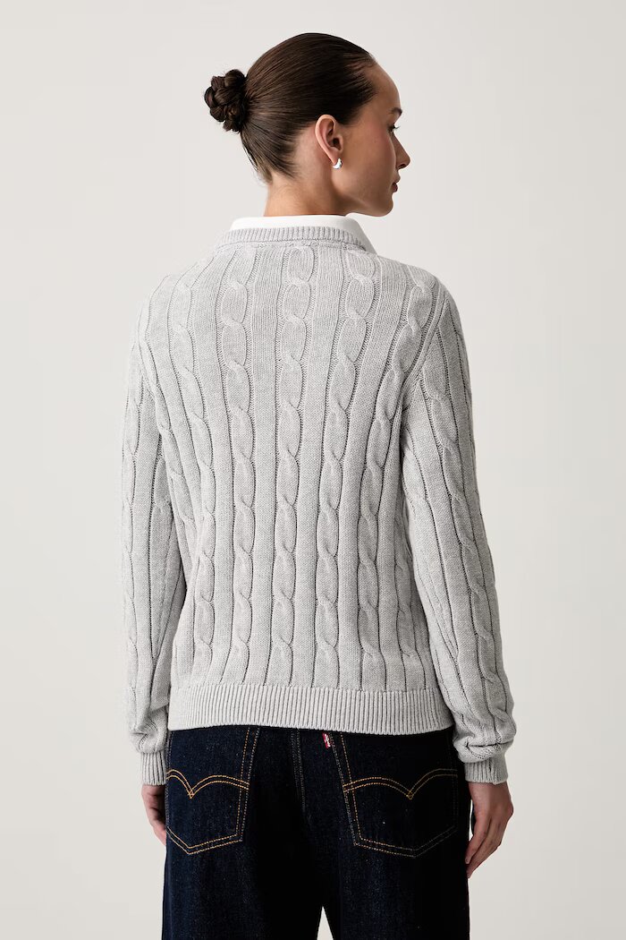 U.S. Polo Assn. пуловер дамски от памук V-NECK CABLE сив WUP0397