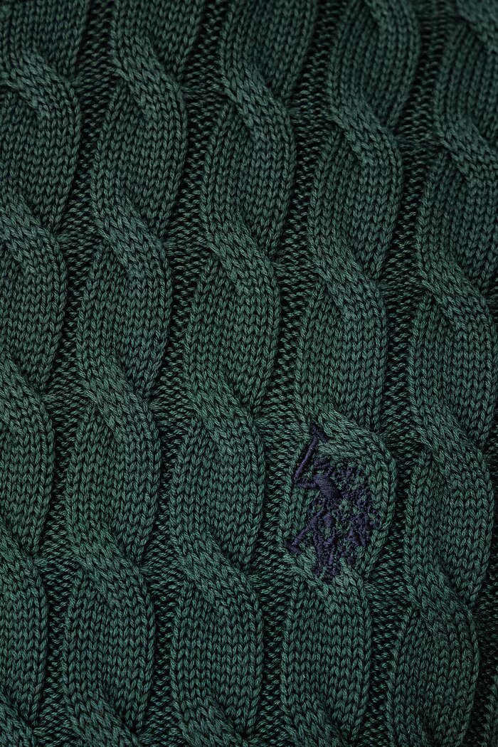 U.S. Polo Assn. пуловер мъжки от памук CLASSIC COTTON CABLE KNIT CREW зелен MUP5410