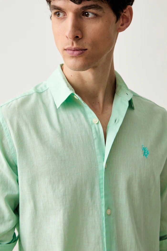 U.S. Polo Assn. сафари риза мъжка с лен LINEN BLEND LS зелена MUP3248