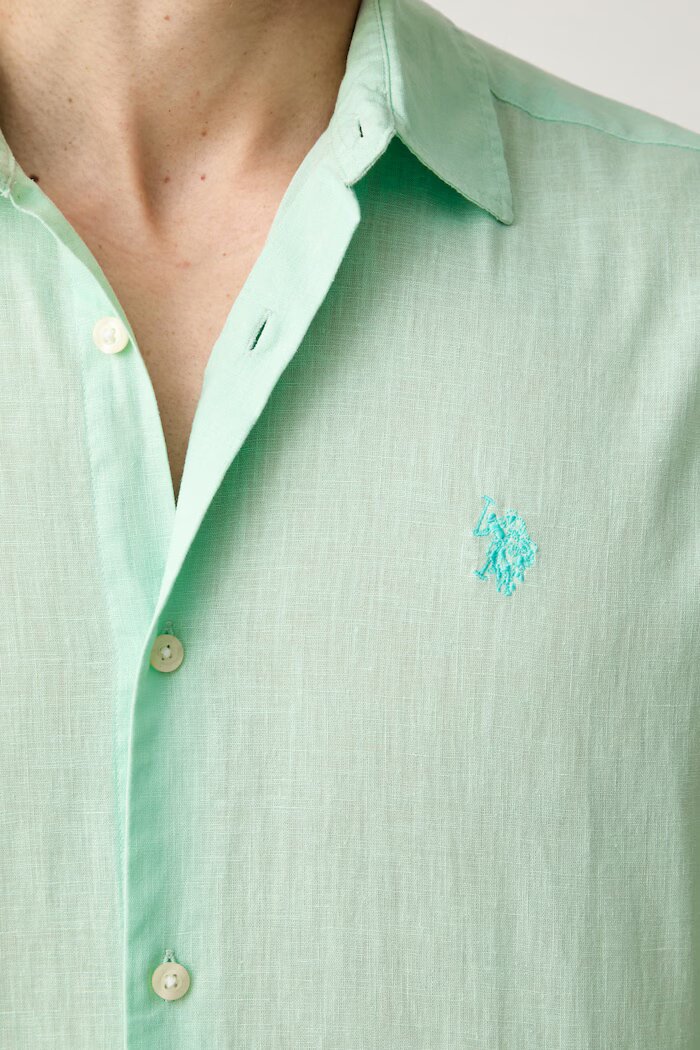U.S. Polo Assn. сафари риза мъжка с лен LINEN BLEND LS зелена MUP3248