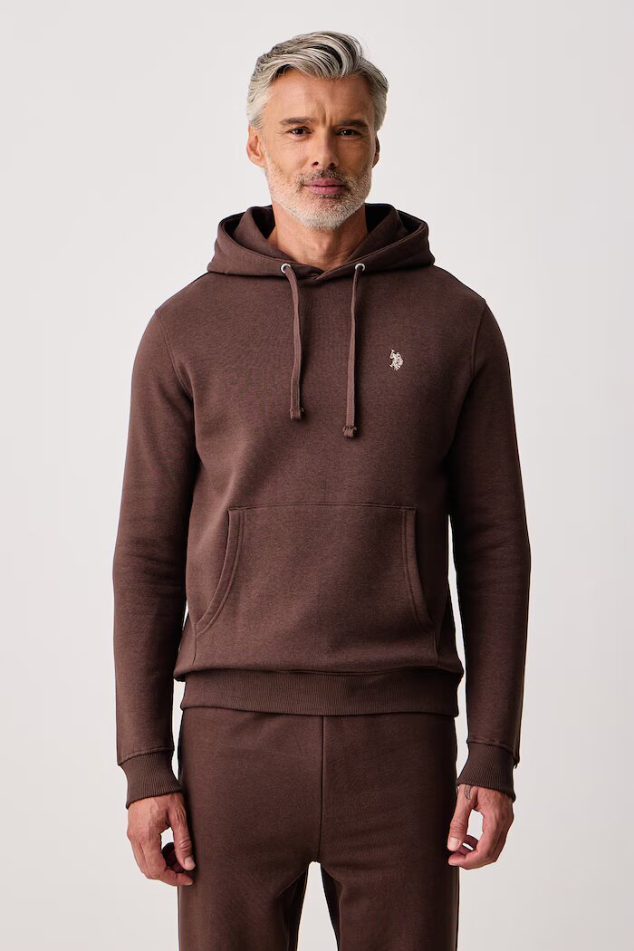 U.S. Polo Assn. суичър с качулка мъжки с памук DHM BB кафяв MUP3529