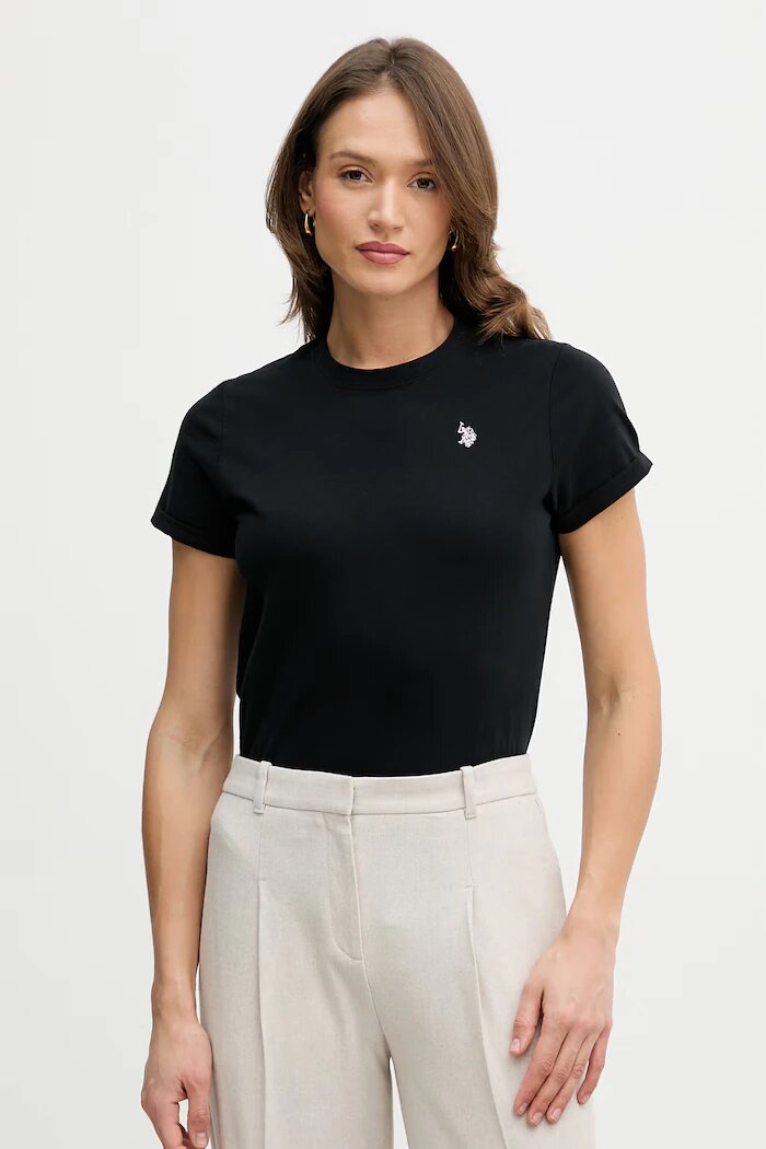 U.S. Polo Assn. тениска дамска от памук CREW NECK черна WUP0634