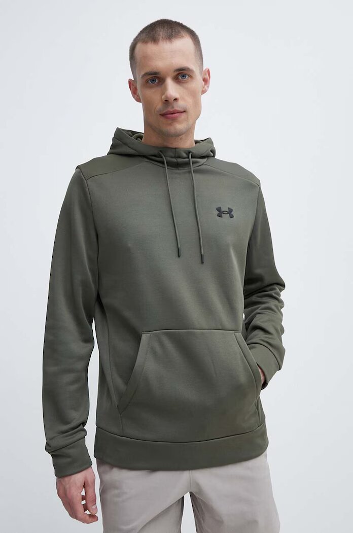 Under Armour Спортен суичър в зелено с качулка с изчистен дизайн