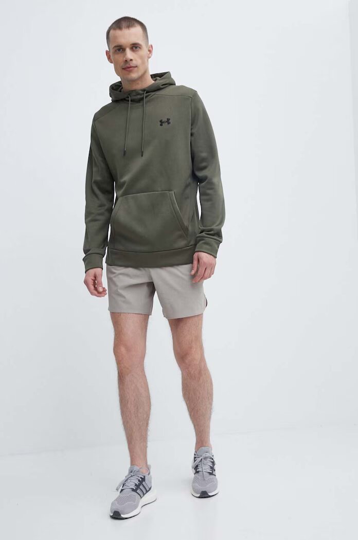 Under Armour Спортен суичър в зелено с качулка с изчистен дизайн
