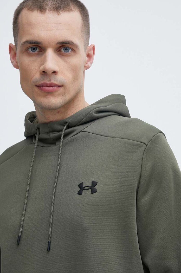 Under Armour Спортен суичър в зелено с качулка с изчистен дизайн