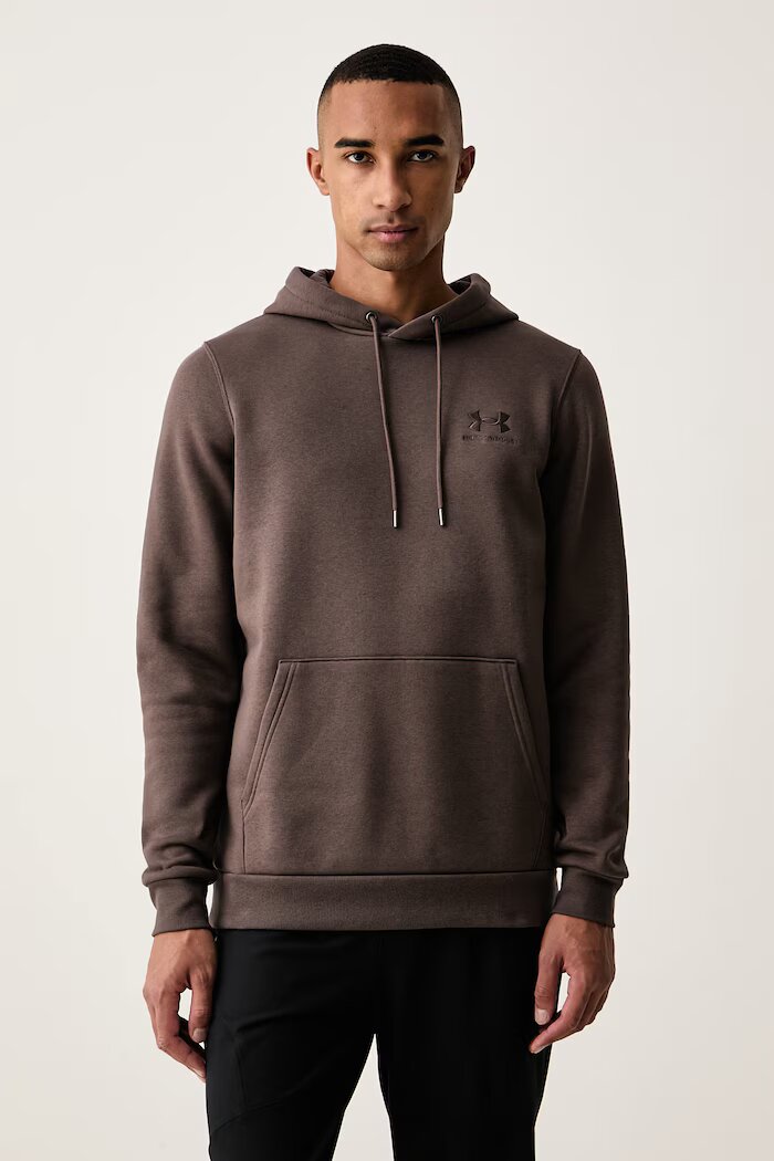 Under Armour суичър с качулка мъжки с памук Essential Fleece кафяв 1373880.201