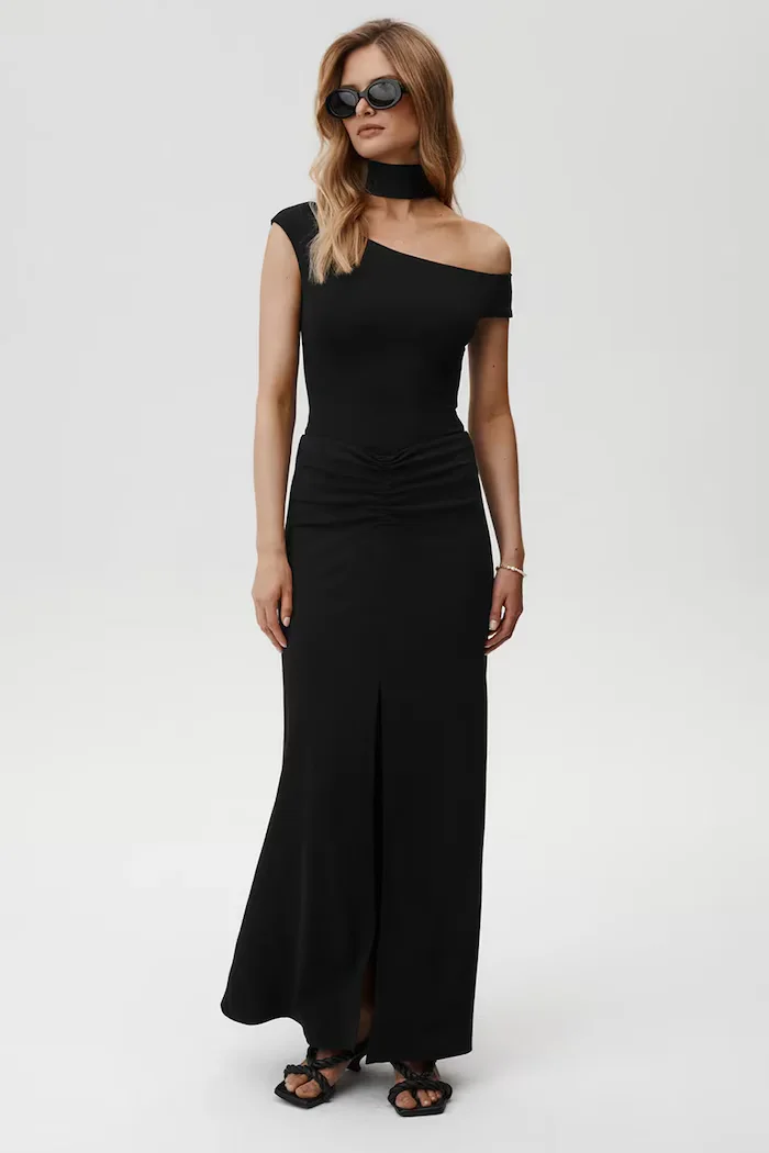 Undress code Пола Eclipse Skirt в черно дълга разкроена 889