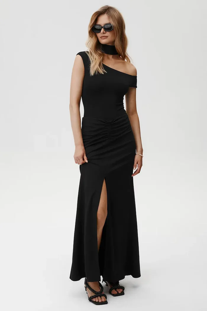 Undress code Пола Eclipse Skirt в черно дълга разкроена 889