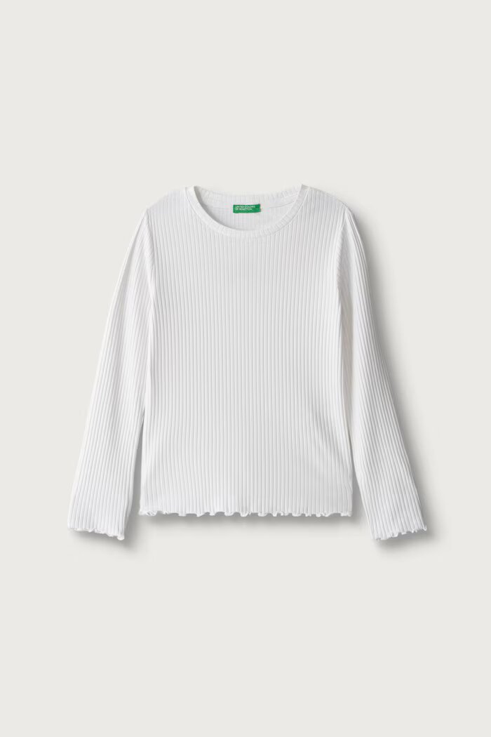 United Colors of Benetton блуза с дълги ръкави за деца от памук с еластан бяла 3F1EC10N1