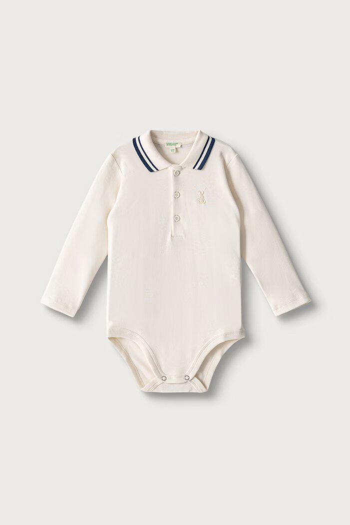 United Colors of Benetton боди за бебе от памук бежово 3CDIAB00F