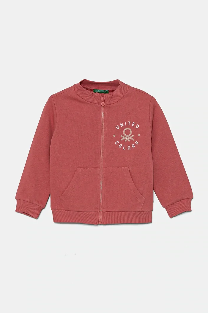 United Colors of Benetton Детски памучен суичър в розово с десен 3J70G503N