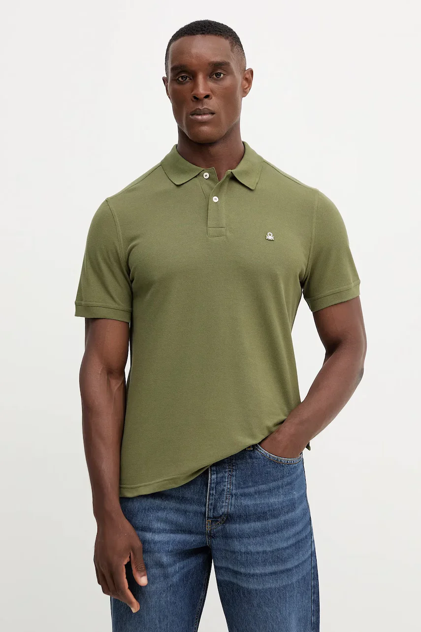 United Colors of Benetton Памучна тениска с яка