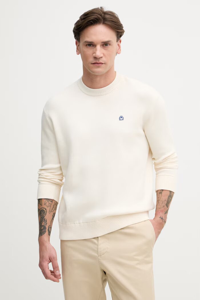 United Colors of Benetton пуловер мъжки от памук бежов 1UAEU10B6