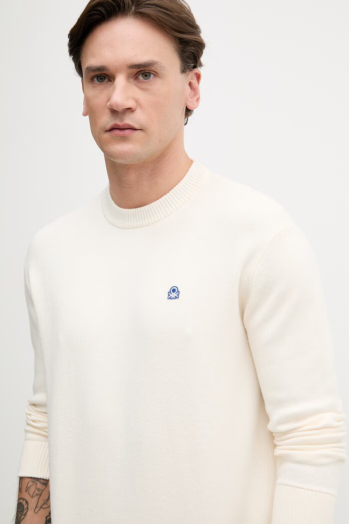 United Colors of Benetton пуловер мъжки от памук бежов 1UAEU10B6