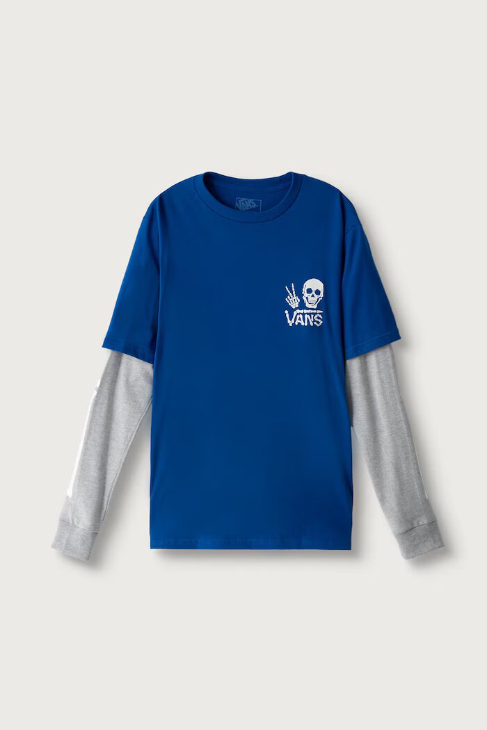 Vans блуза с дълги ръкави за деца от памук Arm Bones Twofer синя VN000WA8
