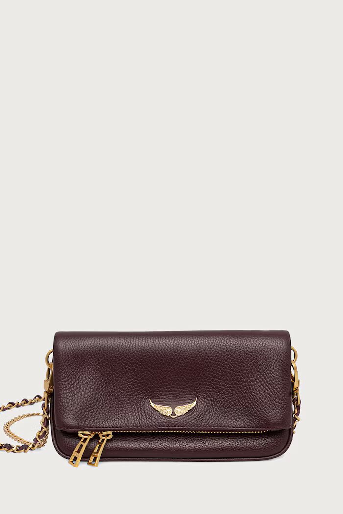 Zadig&Voltaire чанта crossbody дамска от кожа ROCK NANO GRAINED LEATHER бордо LWBA03975