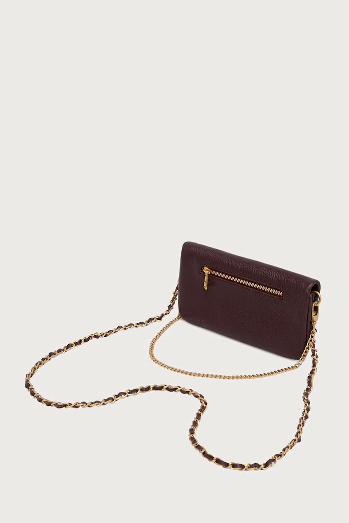 Zadig&Voltaire чанта crossbody дамска от кожа ROCK NANO GRAINED LEATHER бордо LWBA03975