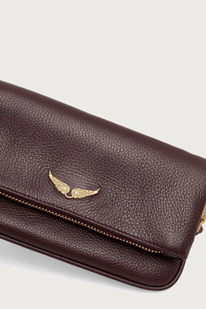 Zadig&Voltaire чанта crossbody дамска от кожа ROCK NANO GRAINED LEATHER бордо LWBA03975