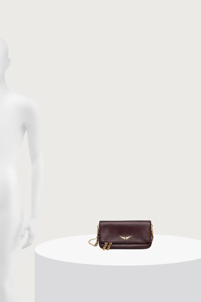 Zadig&Voltaire чанта crossbody дамска от кожа ROCK NANO GRAINED LEATHER бордо LWBA03975