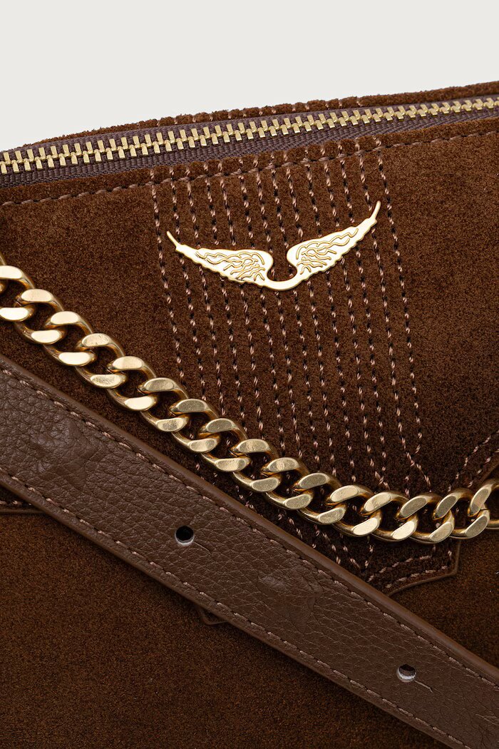 Zadig&Voltaire чанта crossbody дамска от велур JIM кафява LWBA04416