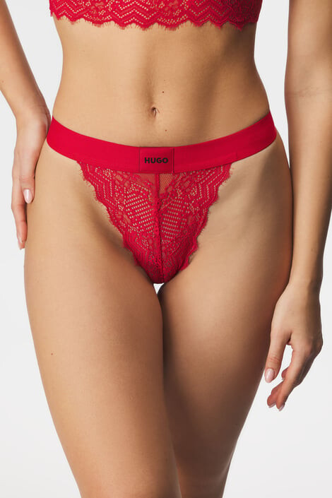 HUGO BOSS Бразилски бикини HUGO Lace Red с висока талия - Pepit.bg