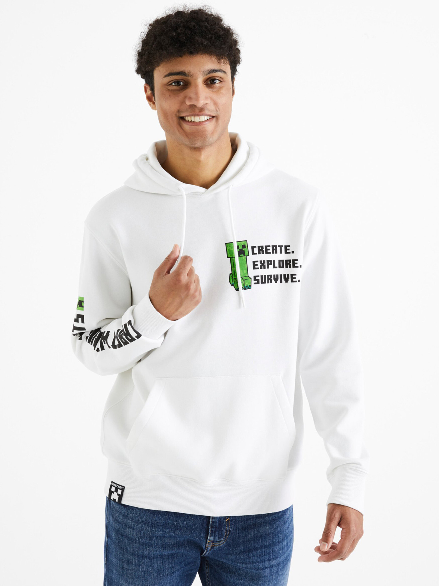 Celio Minecraft Sweatshirt Byal - Pepit.bg