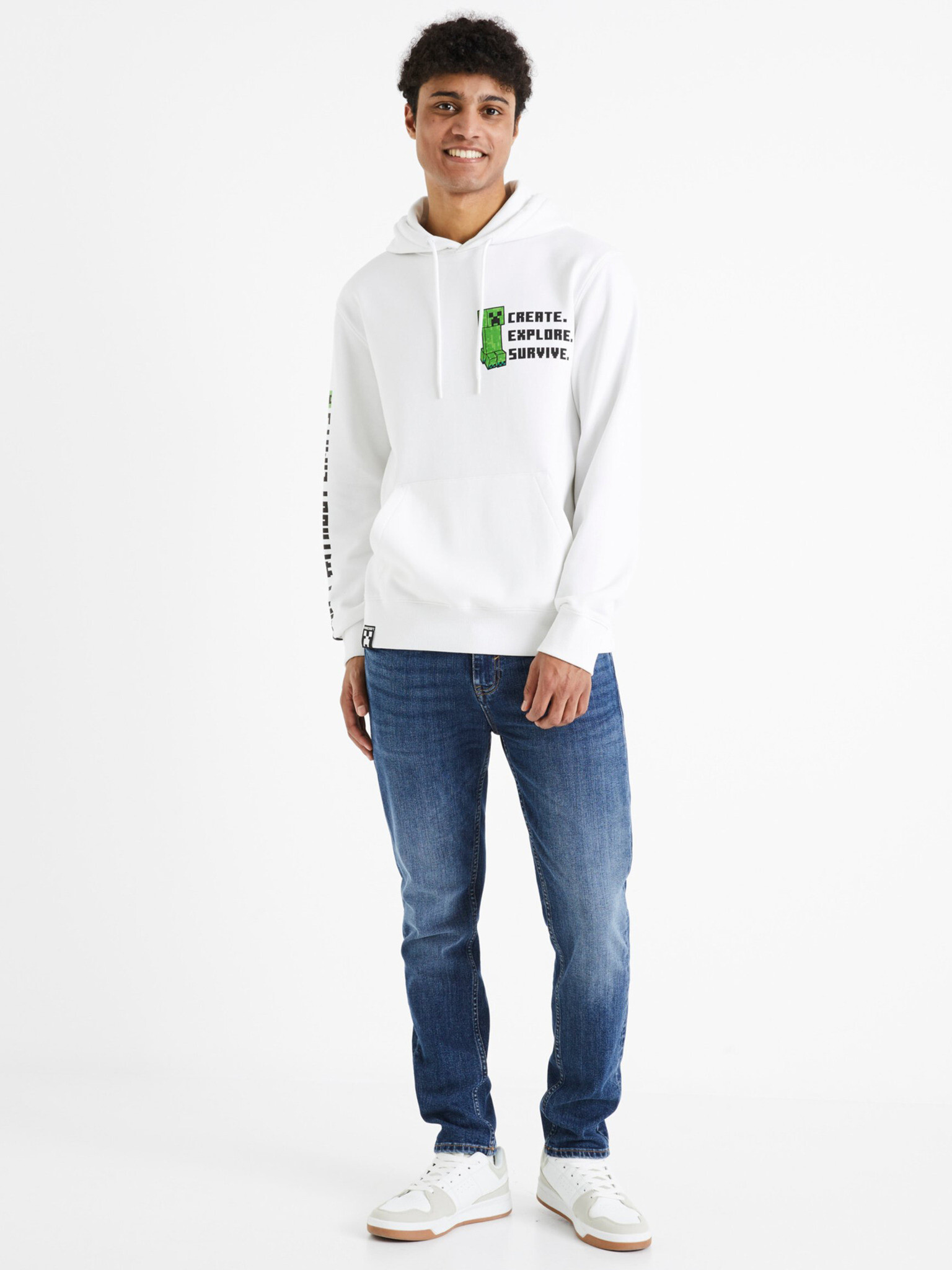 Celio Minecraft Sweatshirt Byal - Pepit.bg
