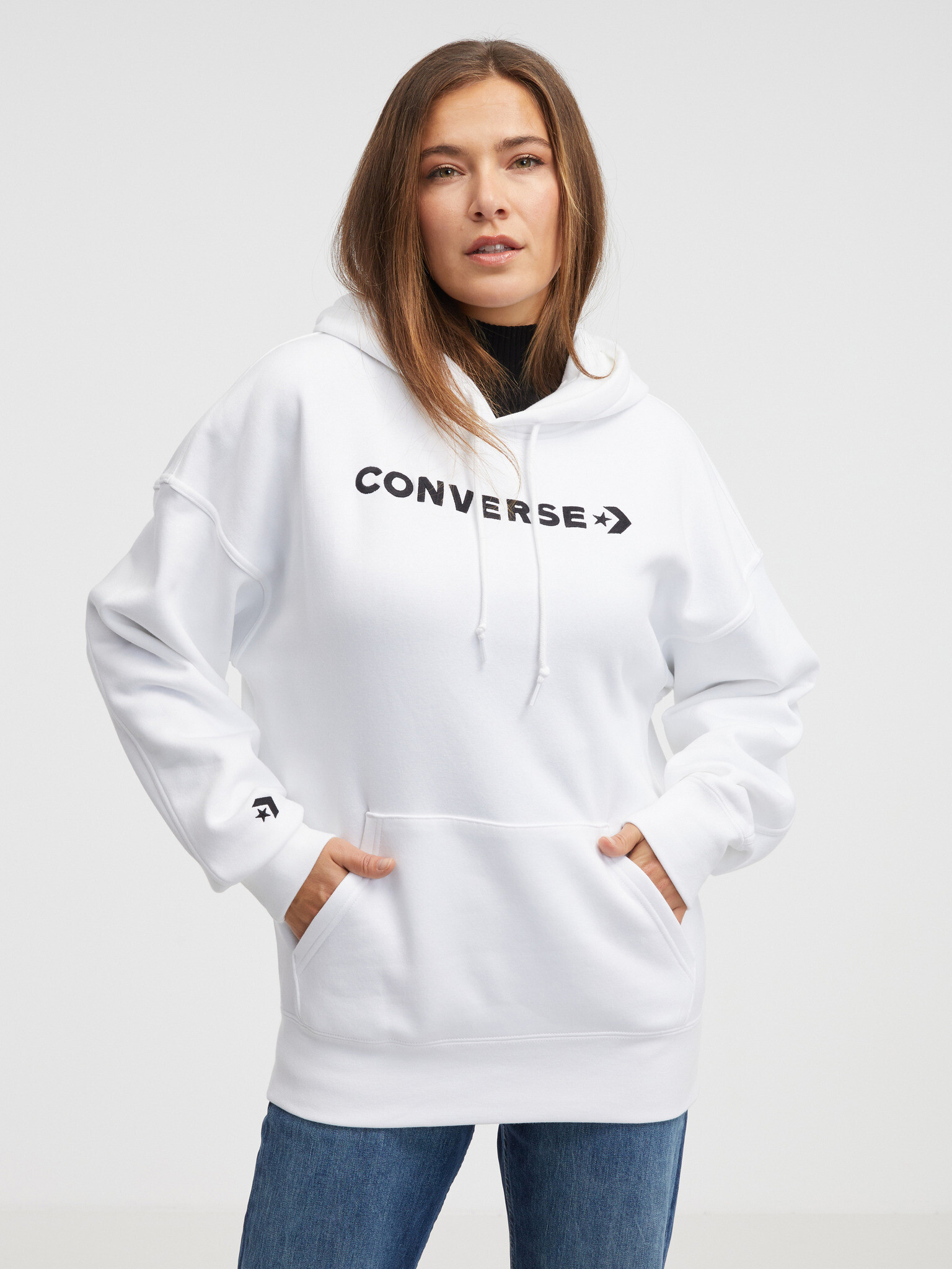 Converse Embroidered Wordmark Sweatshirt Byal - Pepit.bg