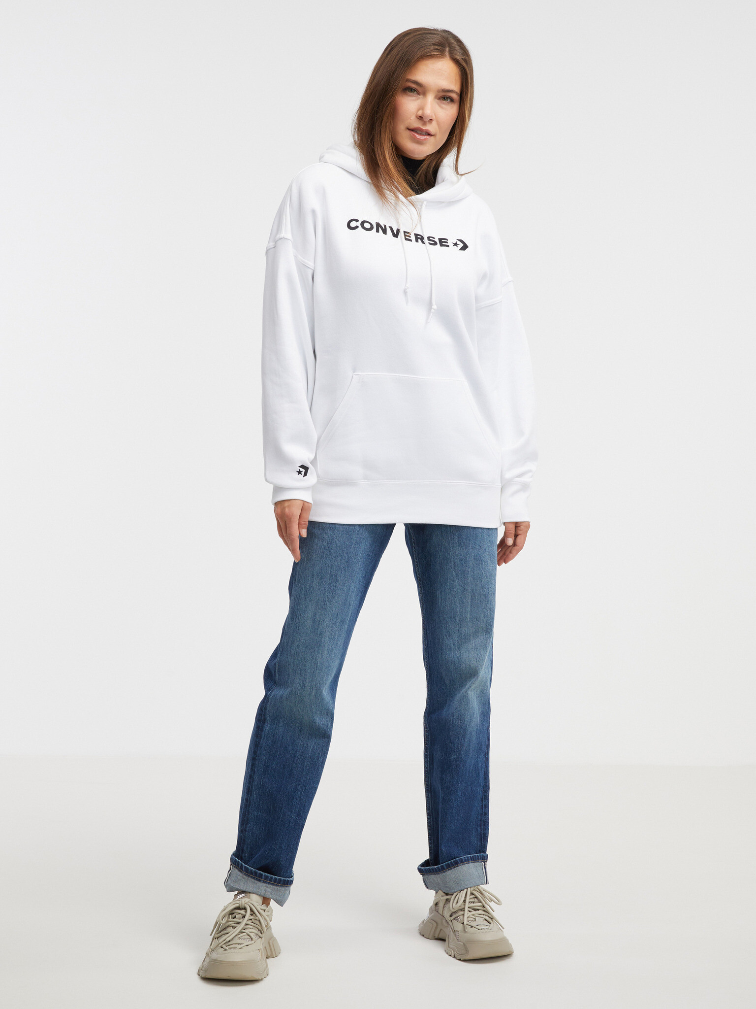 Converse Embroidered Wordmark Sweatshirt Byal - Pepit.bg