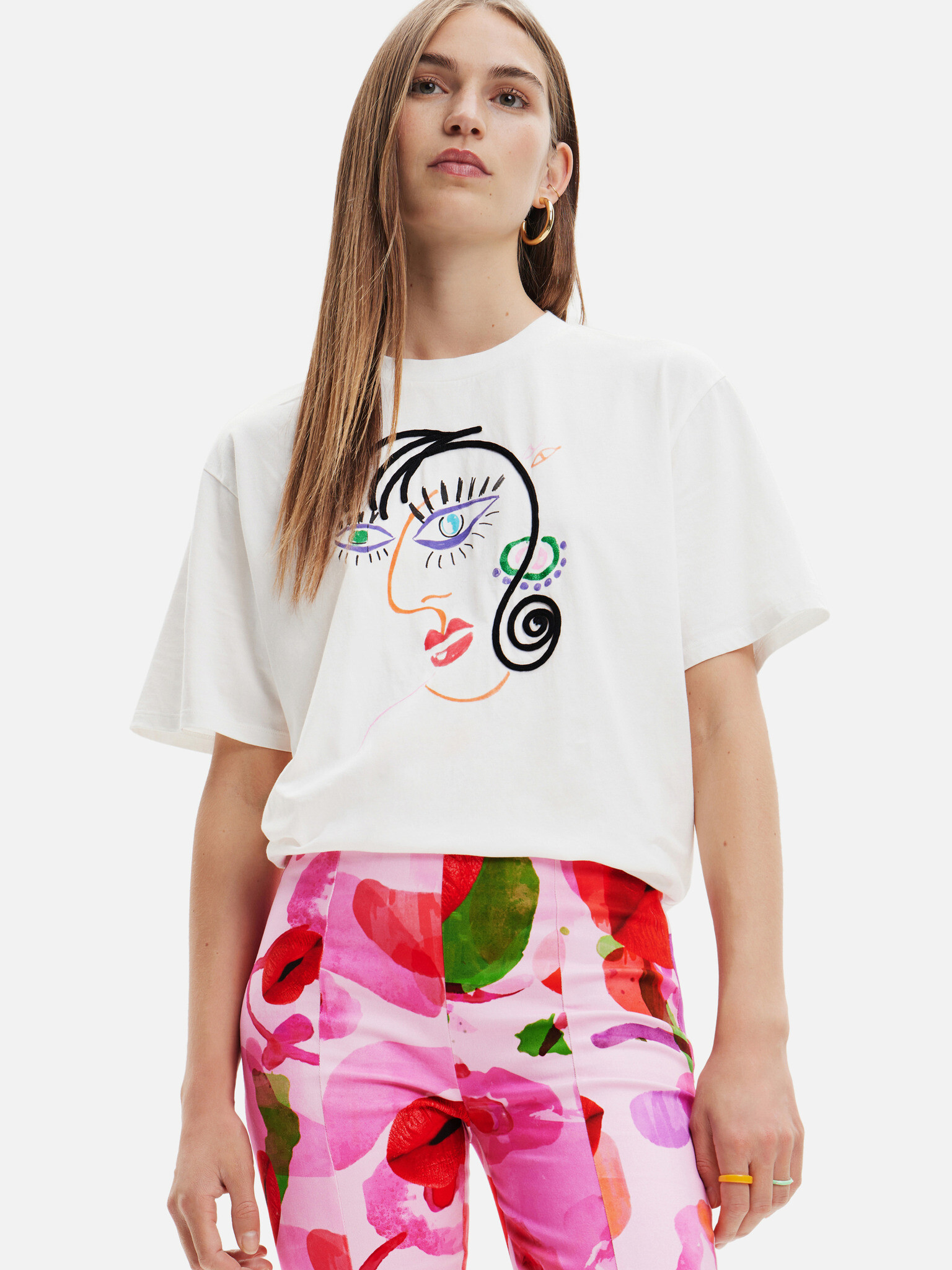 Desigual Face T-shirt Byal - Pepit.bg