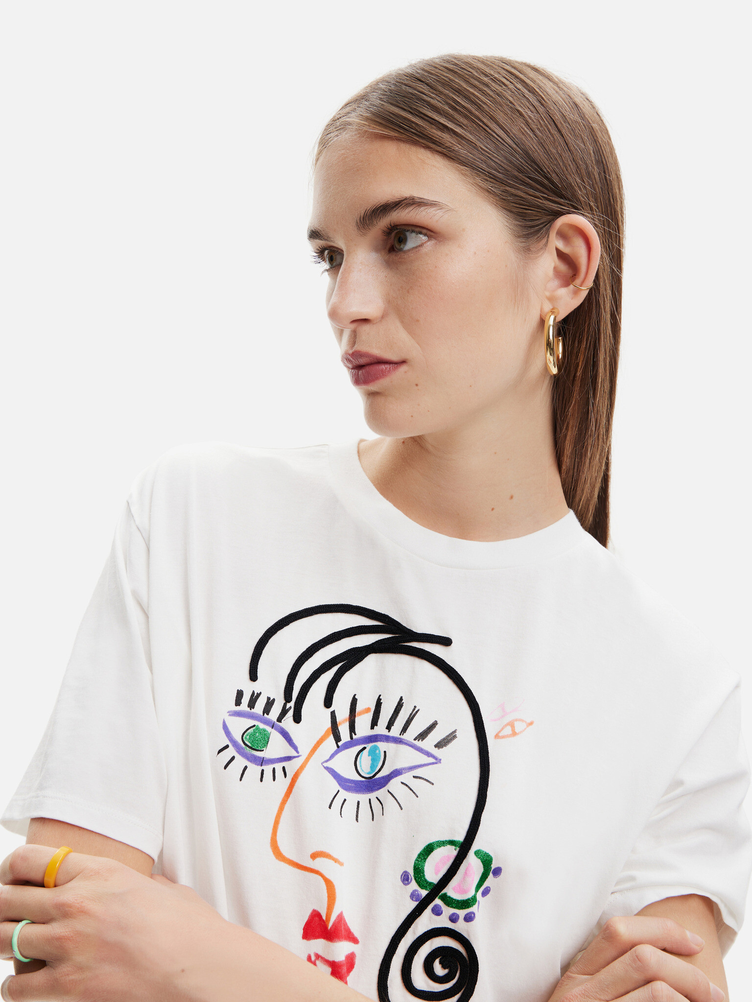 Desigual Face T-shirt Byal - Pepit.bg