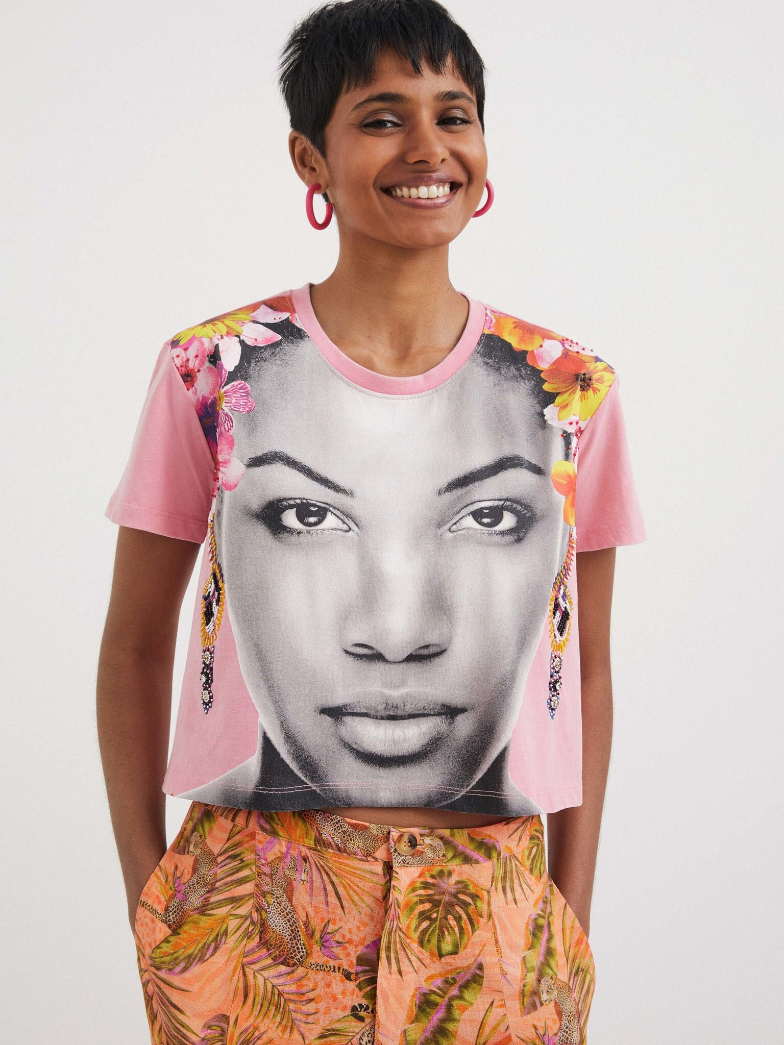 Desigual Face T-shirt Rozov - Pepit.bg