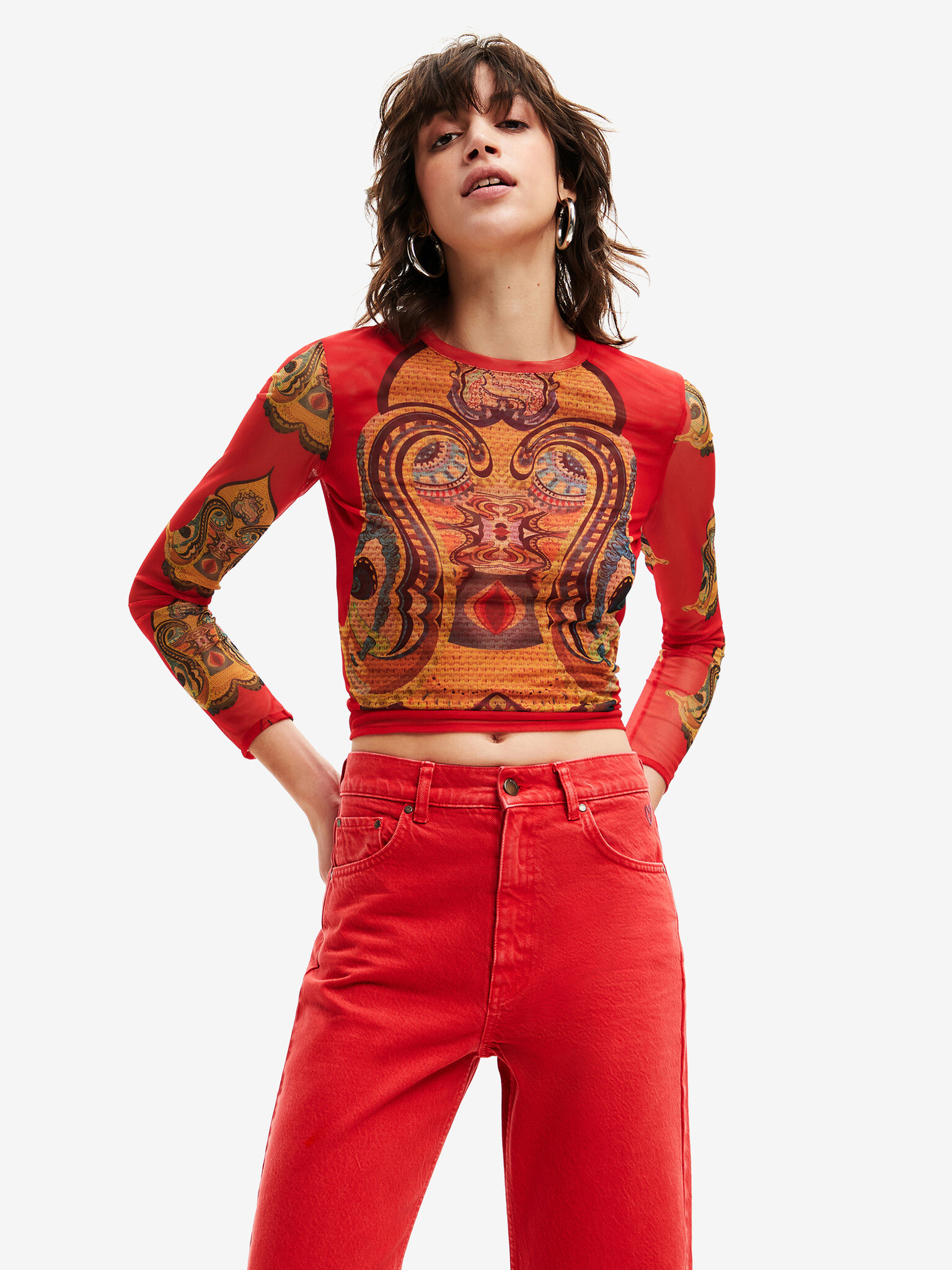 Desigual Groove T-shirt Cherven - Pepit.bg