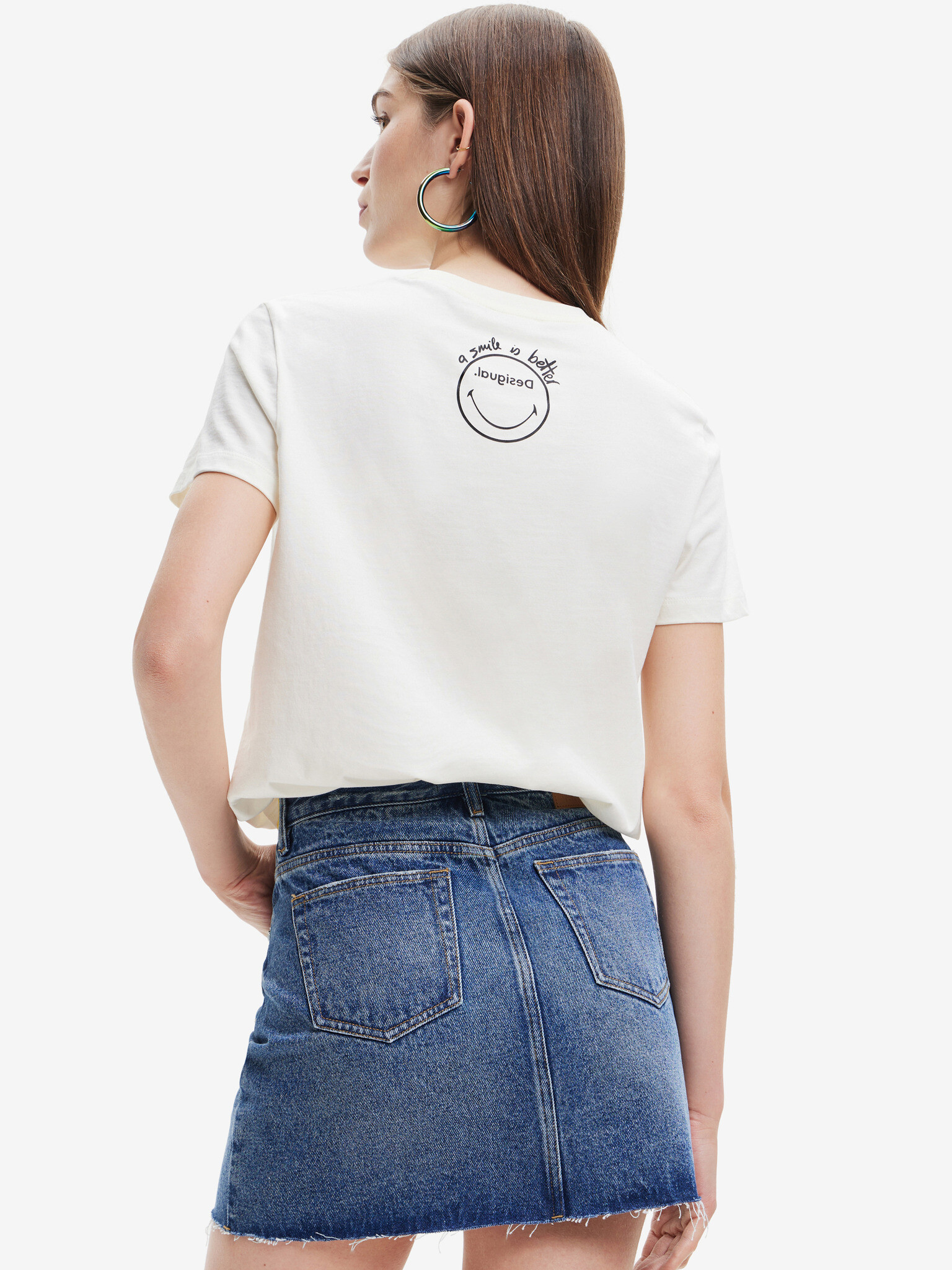 Desigual Margarita Smiley T-shirt Byal - Pepit.bg