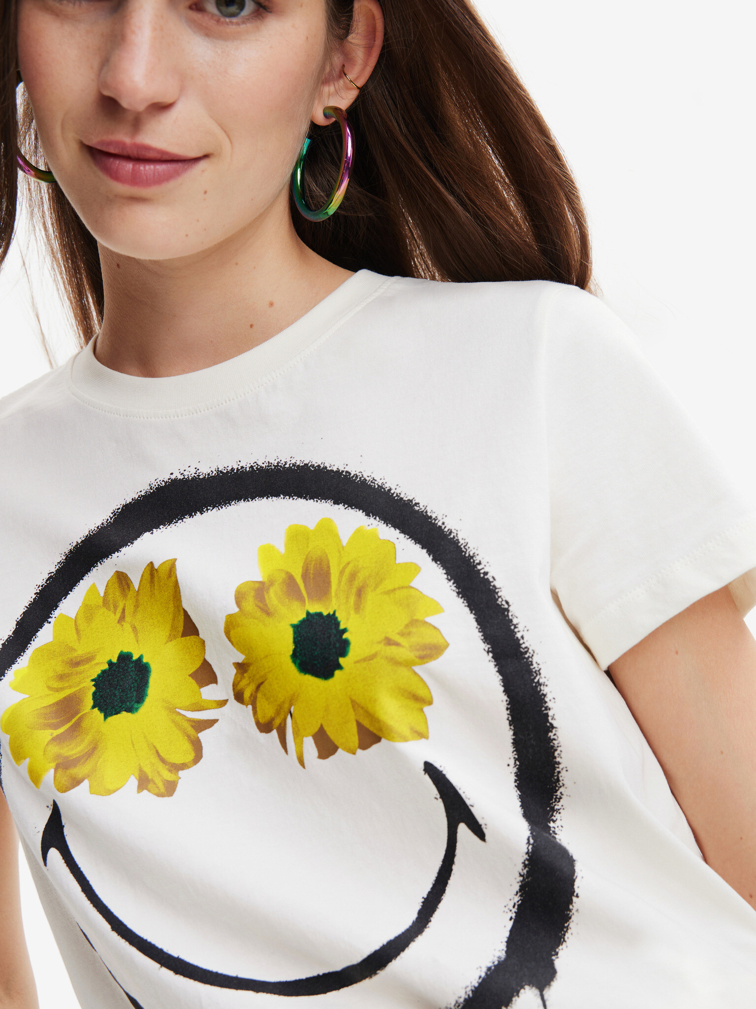 Desigual Margarita Smiley T-shirt Byal - Pepit.bg