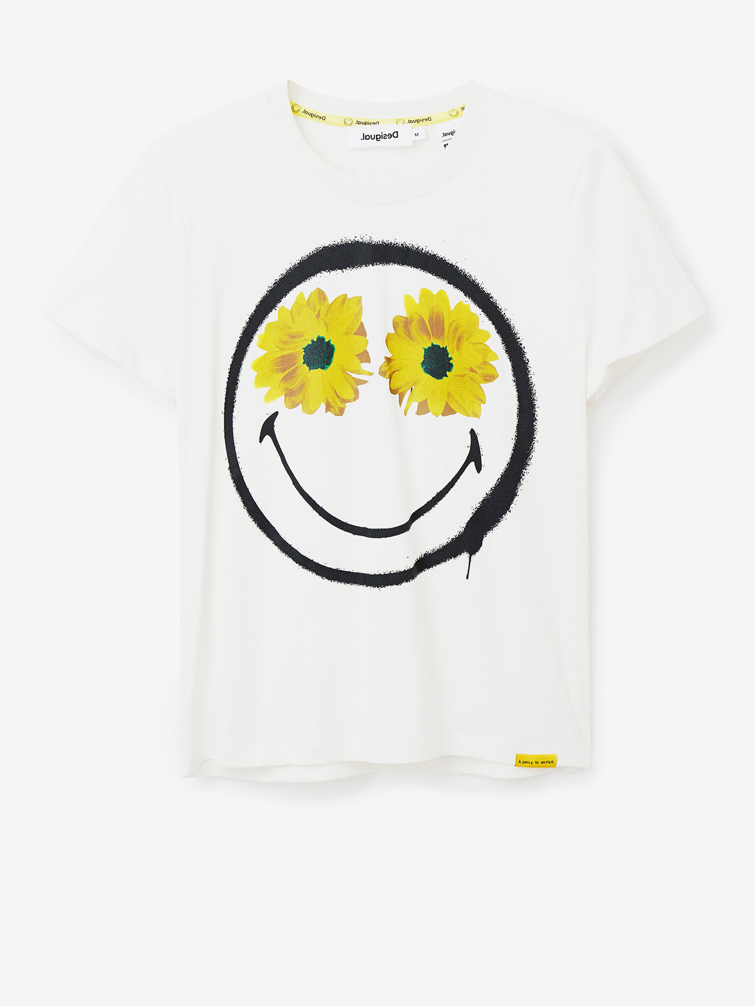 Desigual Margarita Smiley T-shirt Byal - Pepit.bg