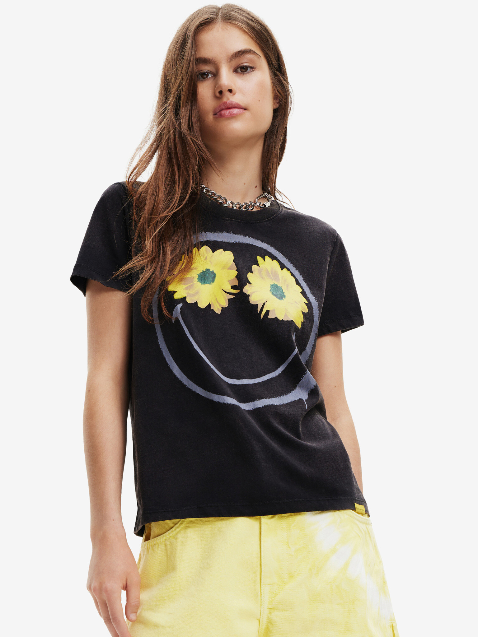 Desigual Margarita Smiley T-shirt Cheren - Pepit.bg