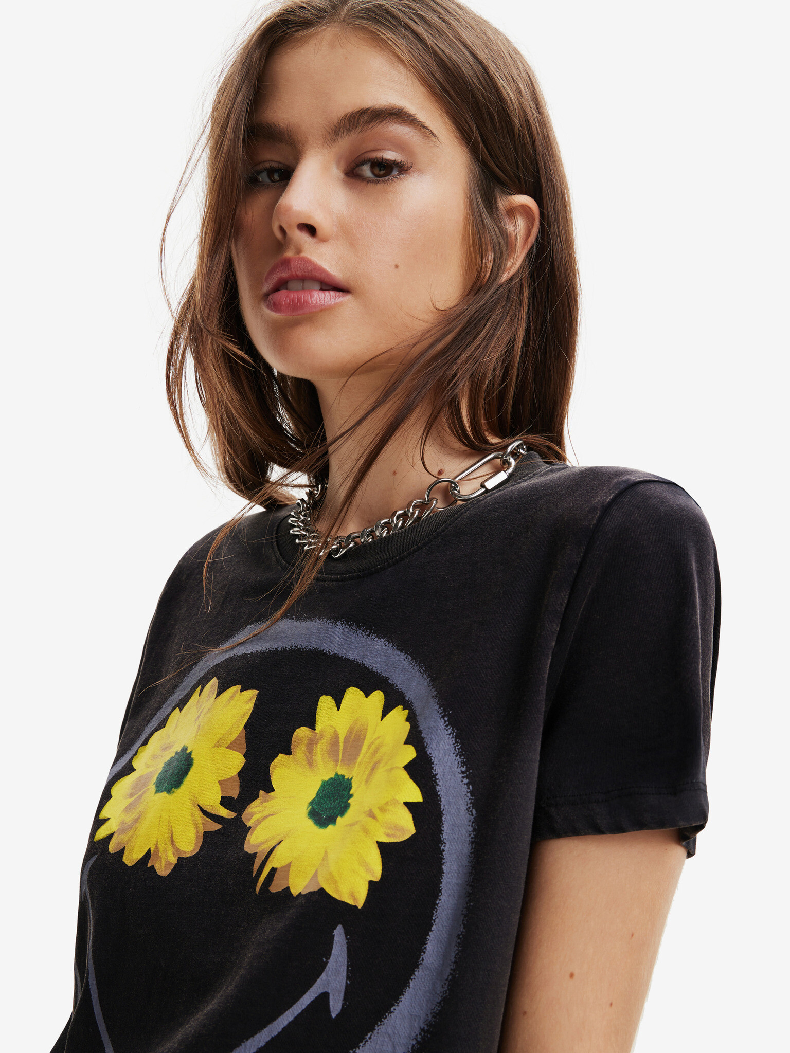 Desigual Margarita Smiley T-shirt Cheren - Pepit.bg