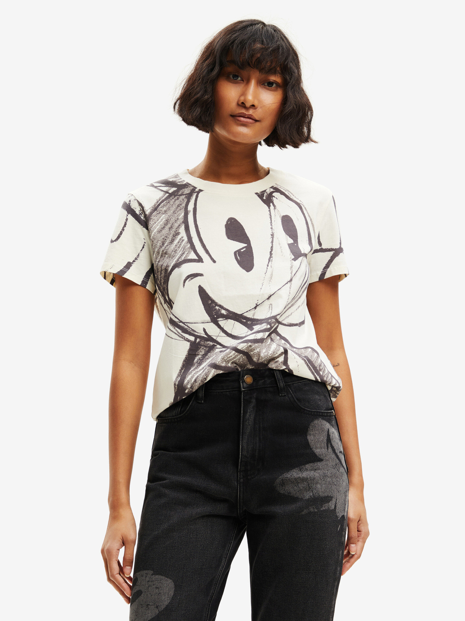 Desigual Mickey Trazos T-shirt Byal - Pepit.bg