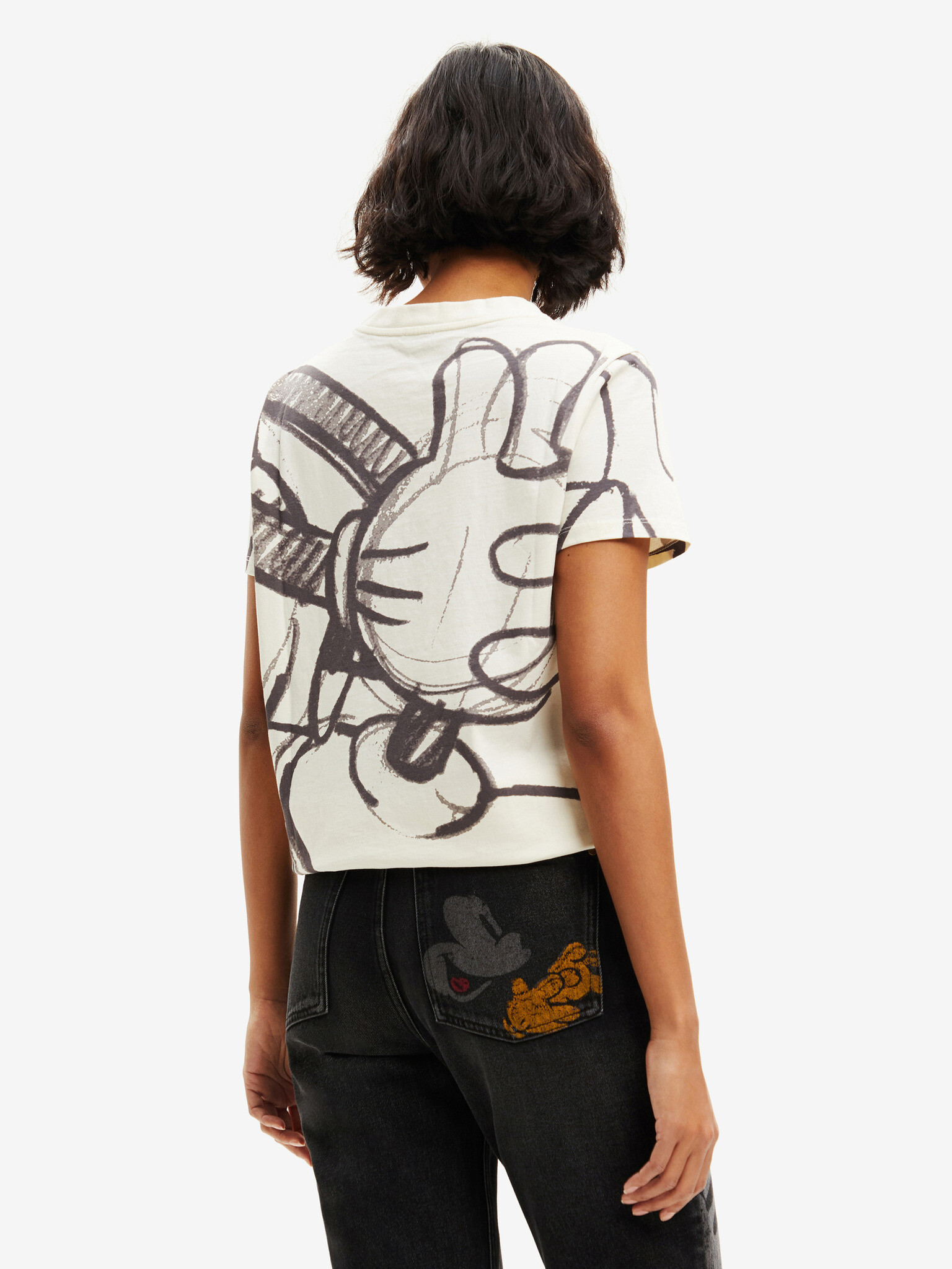 Desigual Mickey Trazos T-shirt Byal - Pepit.bg