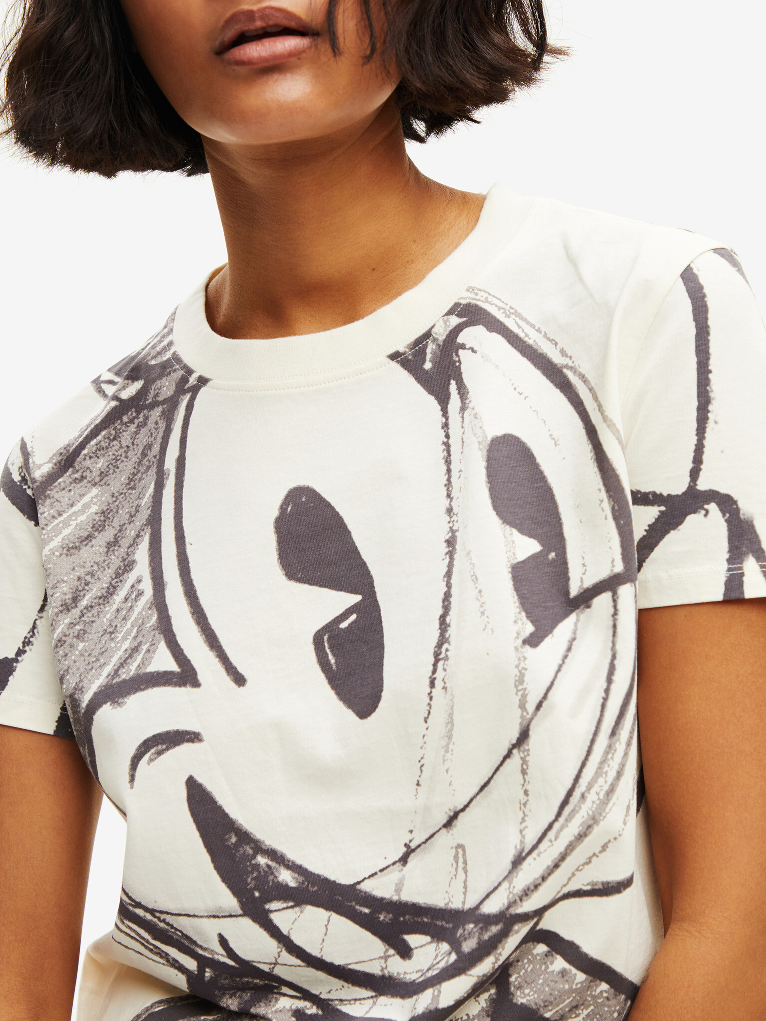 Desigual Mickey Trazos T-shirt Byal - Pepit.bg