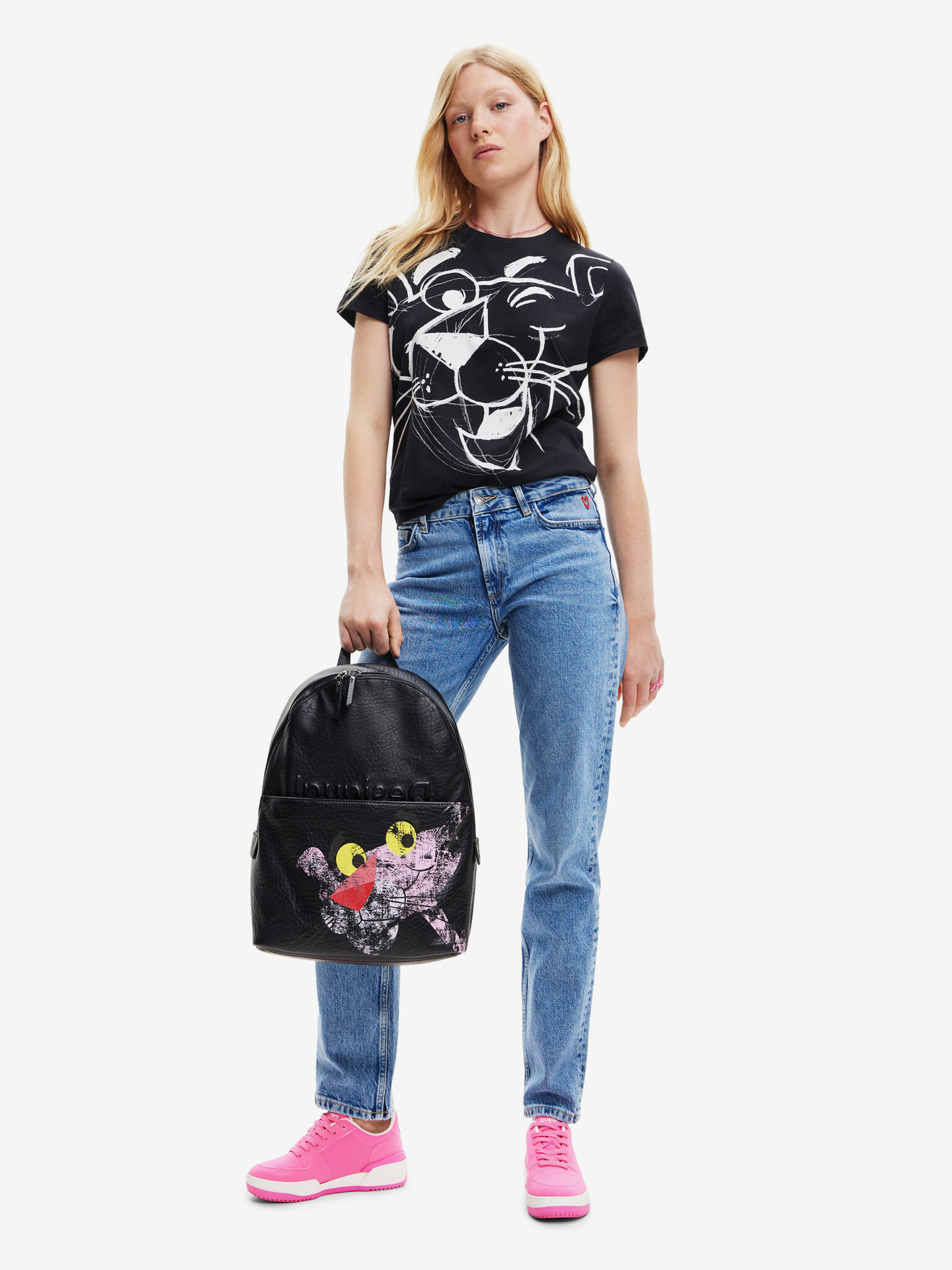 Desigual Pink Panther Smile T-shirt Cheren - Pepit.bg