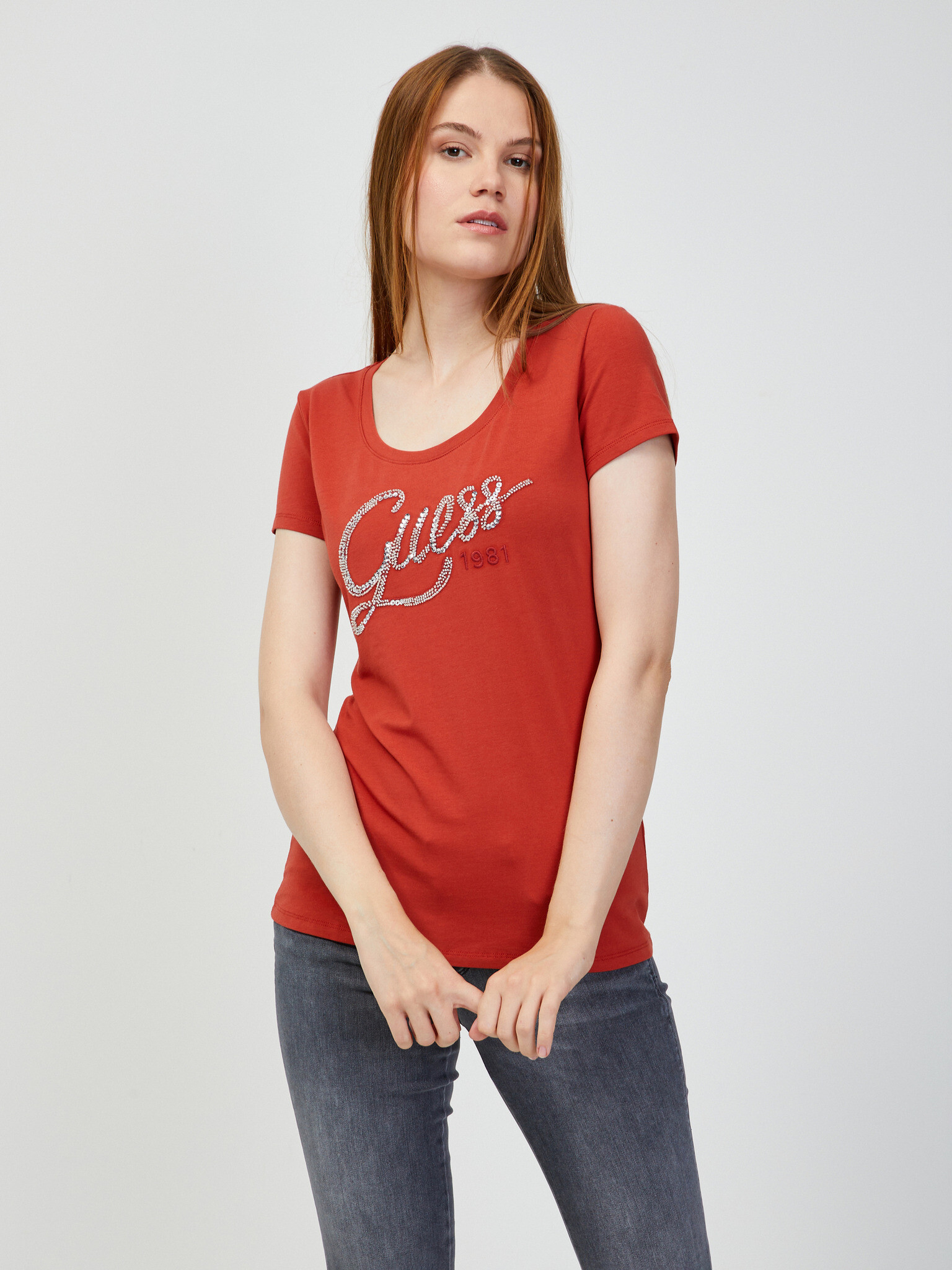 Guess Bryanna T-shirt Cherven - Pepit.bg