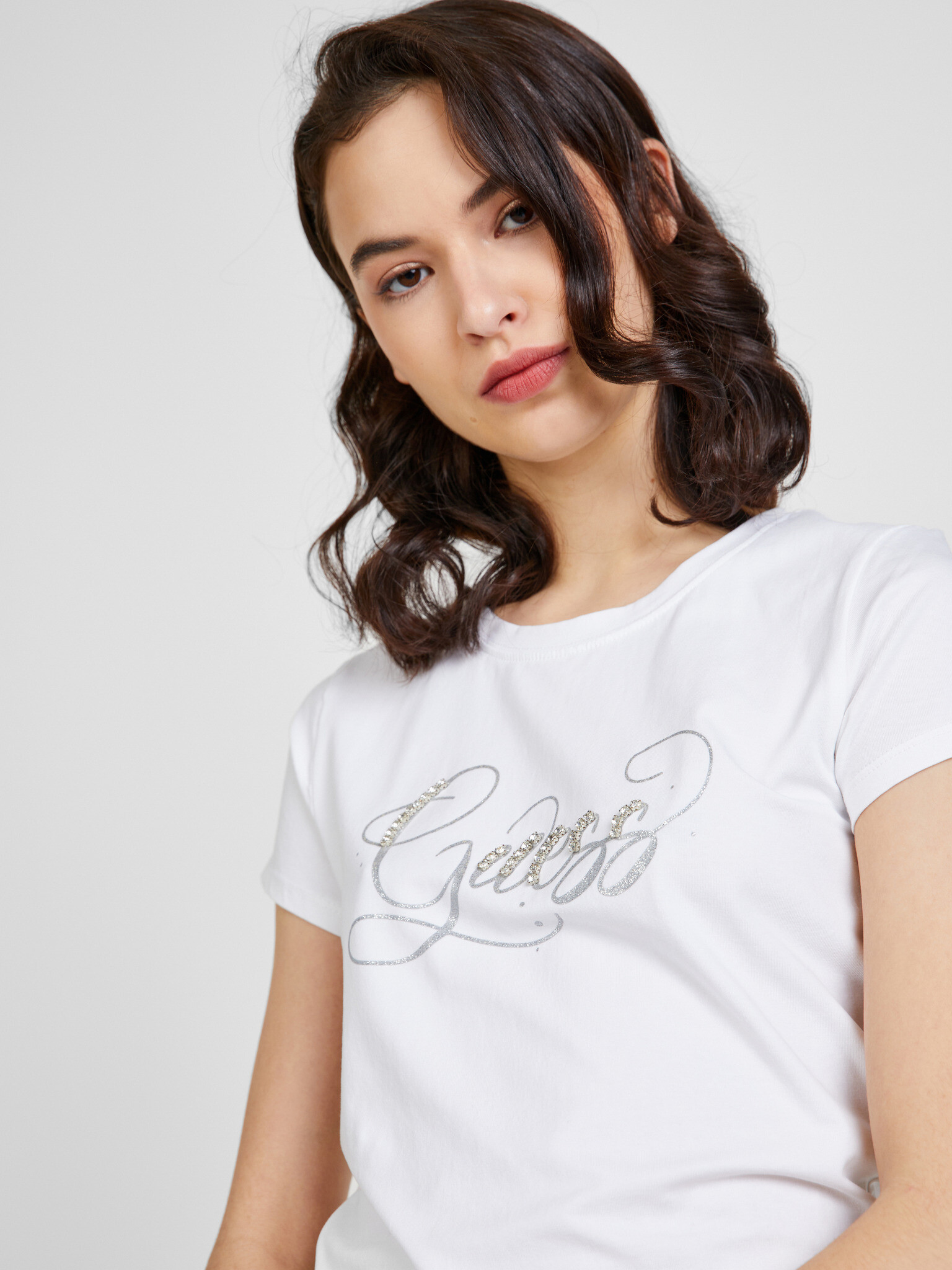 Guess Glitzy T-shirt Byal - Pepit.bg