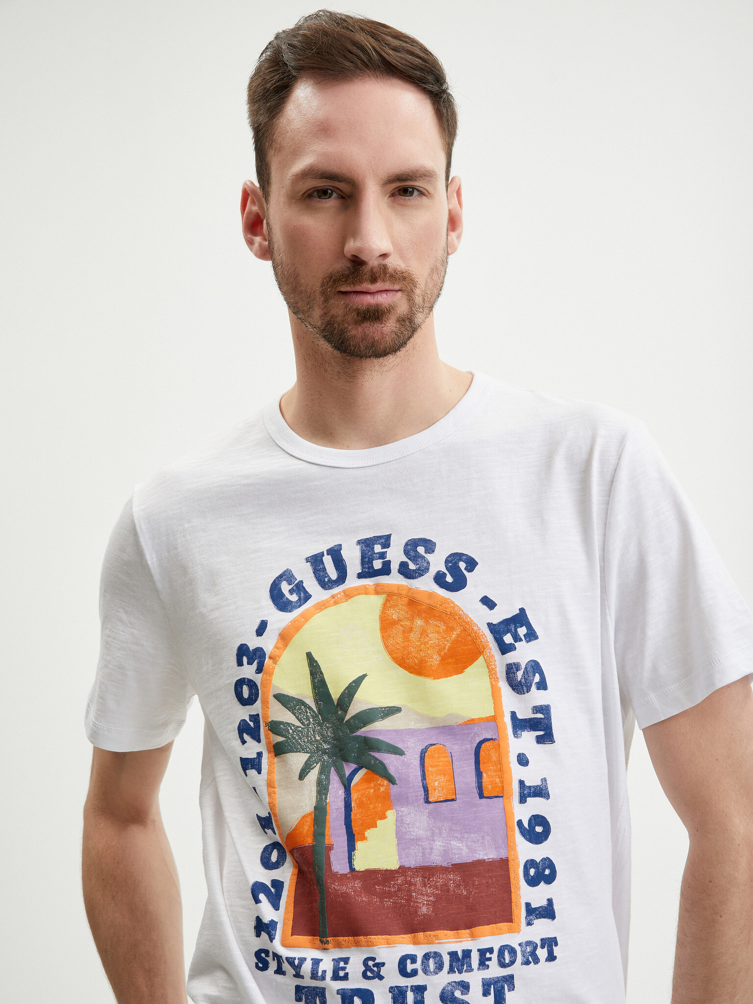 Guess Palm Window T-shirt Byal - Pepit.bg