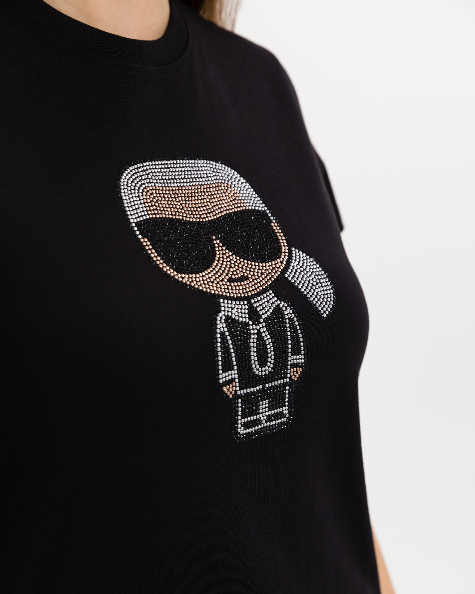 Karl Lagerfeld Ikonik Rhinestone Тениска Byal - Pepit.bg