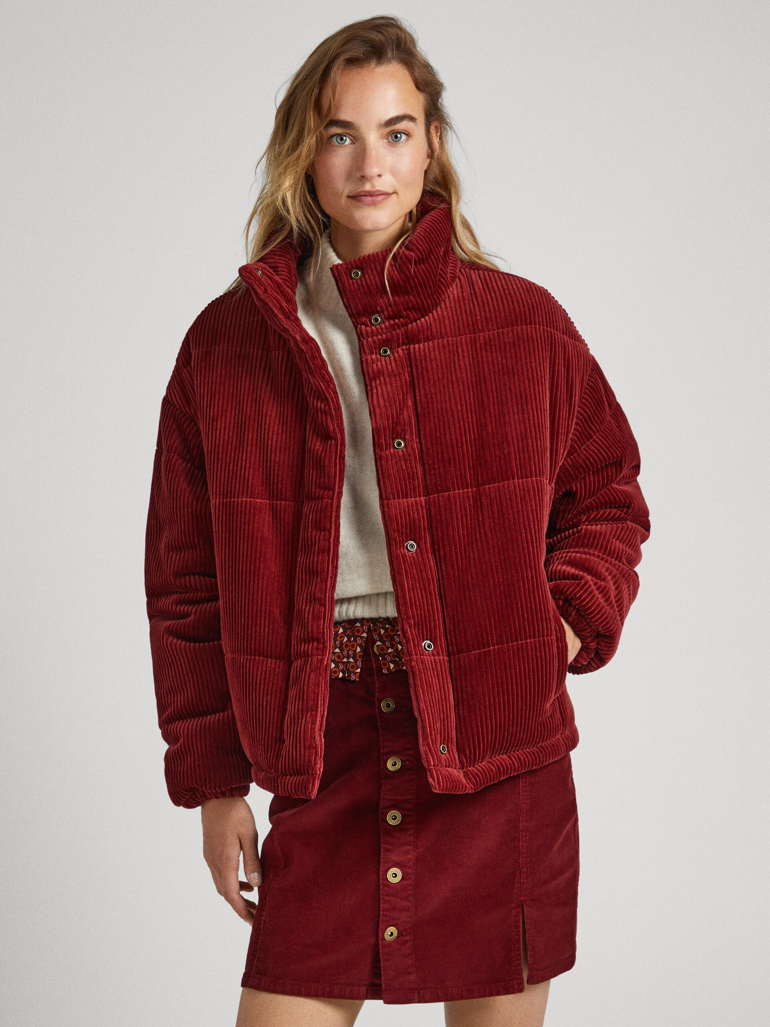 Pepe Jeans Fiona Cord Winter jacket Cherven - Pepit.bg