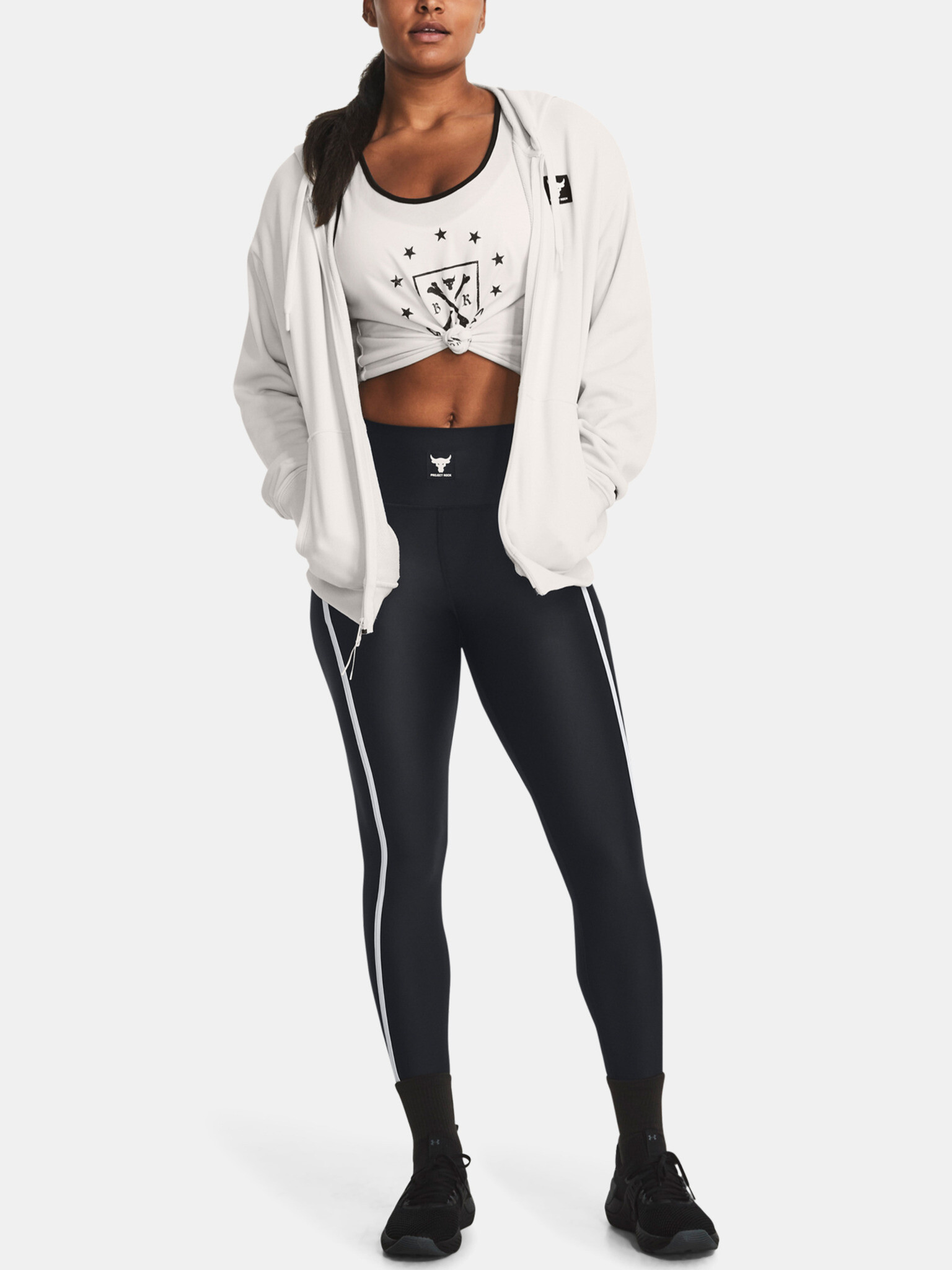 Under Armour Project Rock HW Terry FZ OS Sweatshirt Byal - Pepit.bg